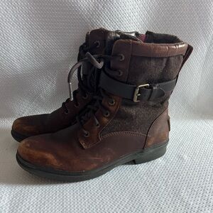 UGG Dark Brown Leather Combat Boots